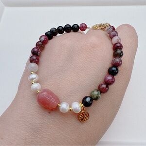GB38 Handmade Freshwater Pearl Rainbow Tourmaline Bracelet